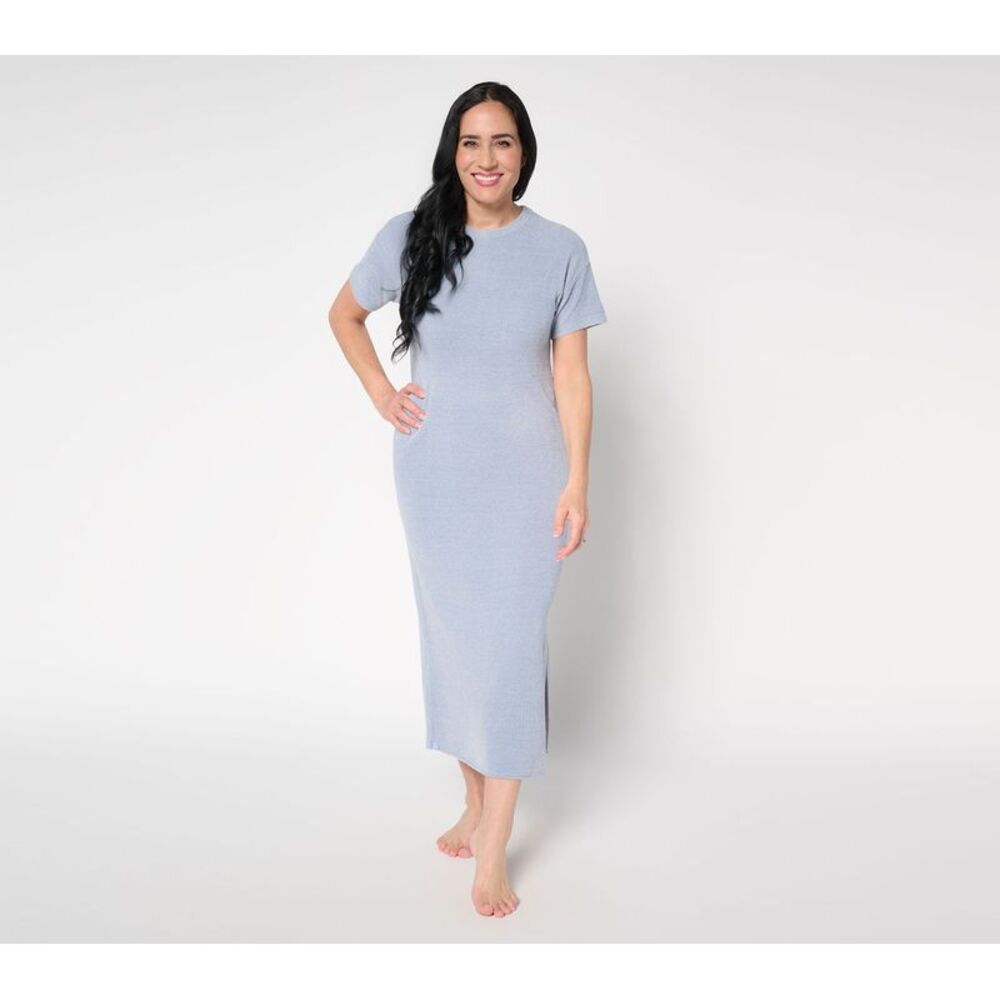 Barefoot Dreams Women's Petite Dress PL CCUL Short Sleeve Pointelle Blue A680358
